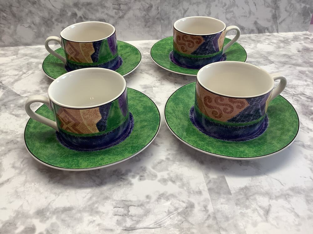 Sango Karma Collection - 4 cups/saucers - Designed by Sue Kipkin - Vintage #4895